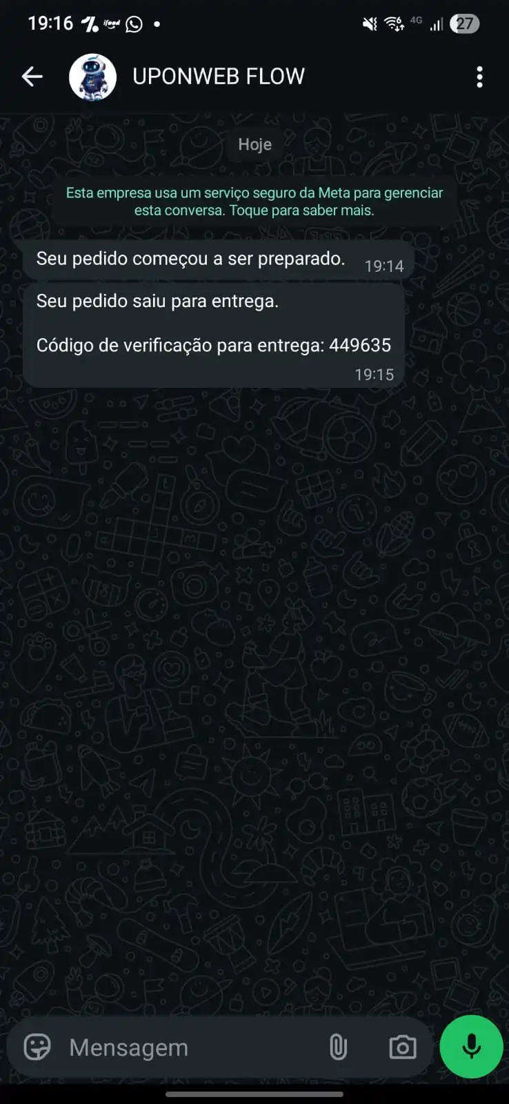 Tela mobile mostrando status do pedido em tempo real para a equipe